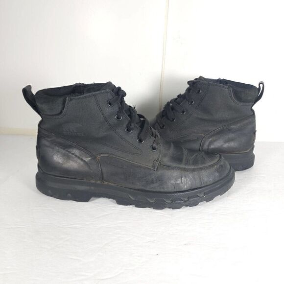 Sorel Men\'s Portzman US11 Black Leather Waterproof Moc Toe Lace-Up Ankle Boot